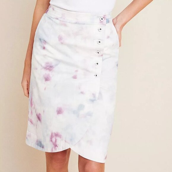 Anthropologie Kimmie Tie-Dyed Tulip Skirt Blue and Purple Denim Midi Size 4 - Picture 2 of 8